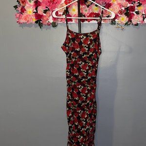 Floral Ruched Midi Dress - Shein